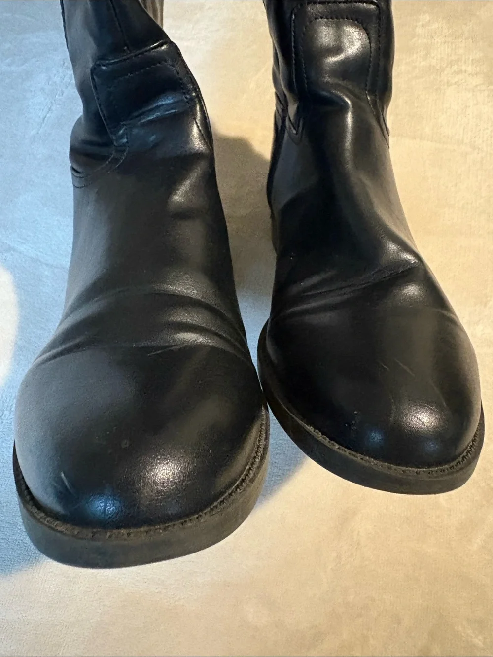 Tommy Hilfiger Black and Brown Leather Riding Boots with Gold Logo